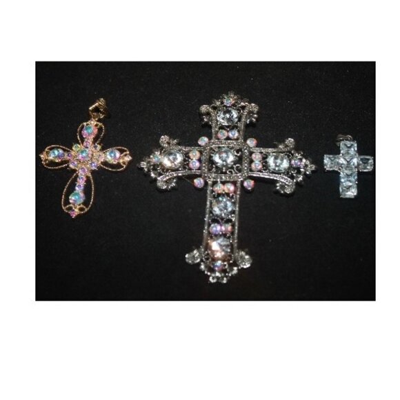 AB Aurora Borealis Crystal Statement 3 Piece Cross Set for Necklaces - Picture 1 of 8